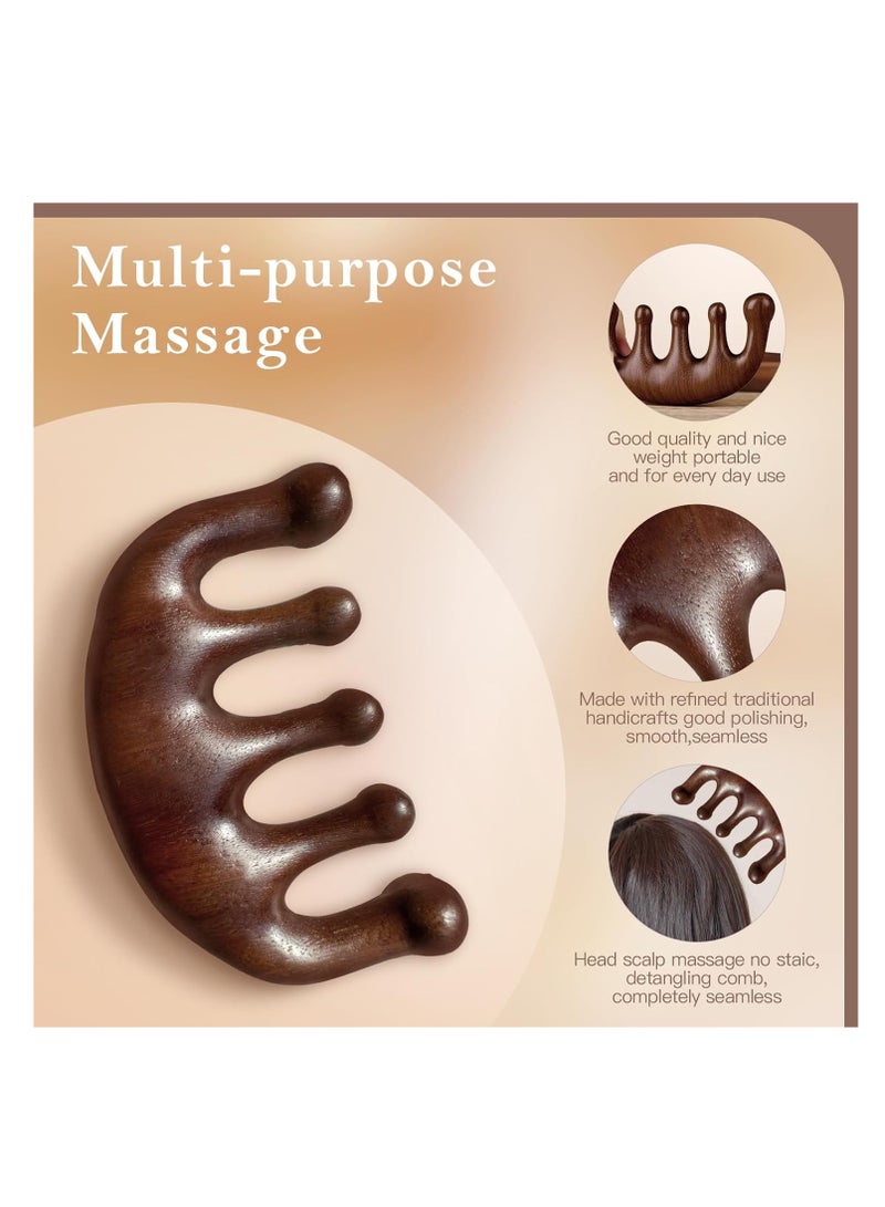 ماكدو مدلك خشبي لفروة الرأس - مشط تدليك خشبي لفروة الرأس - مشط تدليك خشبي ومشط من خشب الصندل الطبيعي 100٪ من خشب الصندل الأخضر للعناية الفاخرة بالشعر - Image 3