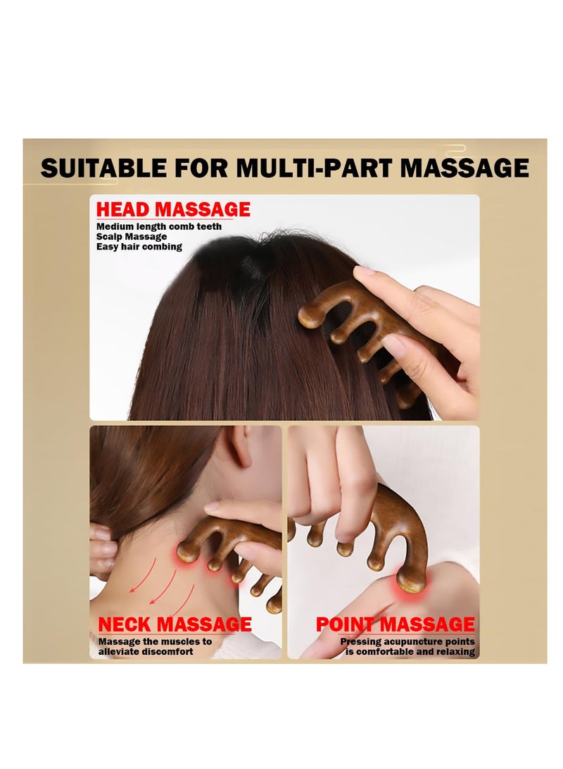ماكدو مدلك خشبي لفروة الرأس - مشط تدليك خشبي لفروة الرأس - مشط تدليك خشبي ومشط من خشب الصندل الطبيعي 100٪ من خشب الصندل الأخضر للعناية الفاخرة بالشعر - Image 2