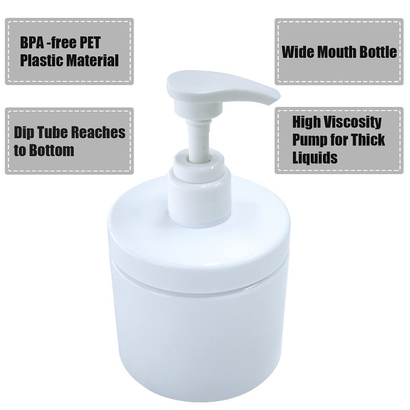 Cosywell Pump Bottle Dispenser Plastic Pump Bottles Refillable Bottles Wide Mouth Jar Style Empty Pump Bottles Bathroom Shower Containers for Lotion Shampoo Conditioner (White, 2X 500ml) - Image 3