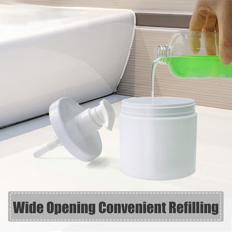 Cosywell Pump Bottle Dispenser Plastic Pump Bottles Refillable Bottles Wide Mouth Jar Style Empty Pump Bottles Bathroom Shower Containers for Lotion Shampoo Conditioner (White, 2X 500ml) - Image 4