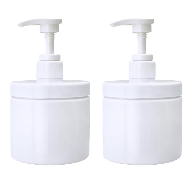 Cosywell Pump Bottle Dispenser Plastic Pump Bottles Refillable Bottles Wide Mouth Jar Style Empty Pump Bottles Bathroom Shower Containers for Lotion Shampoo Conditioner (White, 2X 500ml) - Image 1