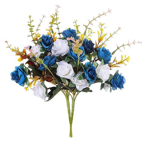 MOOMASS Artificial Flowers,2 Packs of Artificial Roses.24 Little Rose Silk Flowers. Plastic Flowers,Plants for Home Hotel Wedding Christmas Tables Decorations.Cemetery Flowers Dark Blue - Image 1