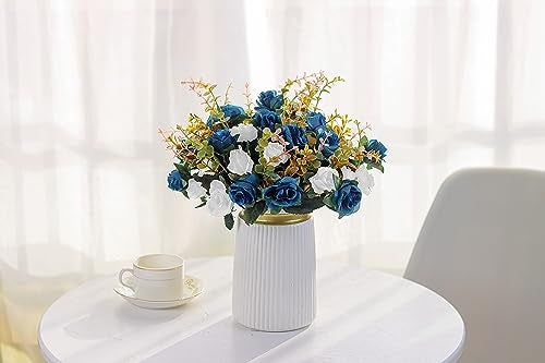MOOMASS Artificial Flowers,2 Packs of Artificial Roses.24 Little Rose Silk Flowers. Plastic Flowers,Plants for Home Hotel Wedding Christmas Tables Decorations.Cemetery Flowers Dark Blue - Image 2