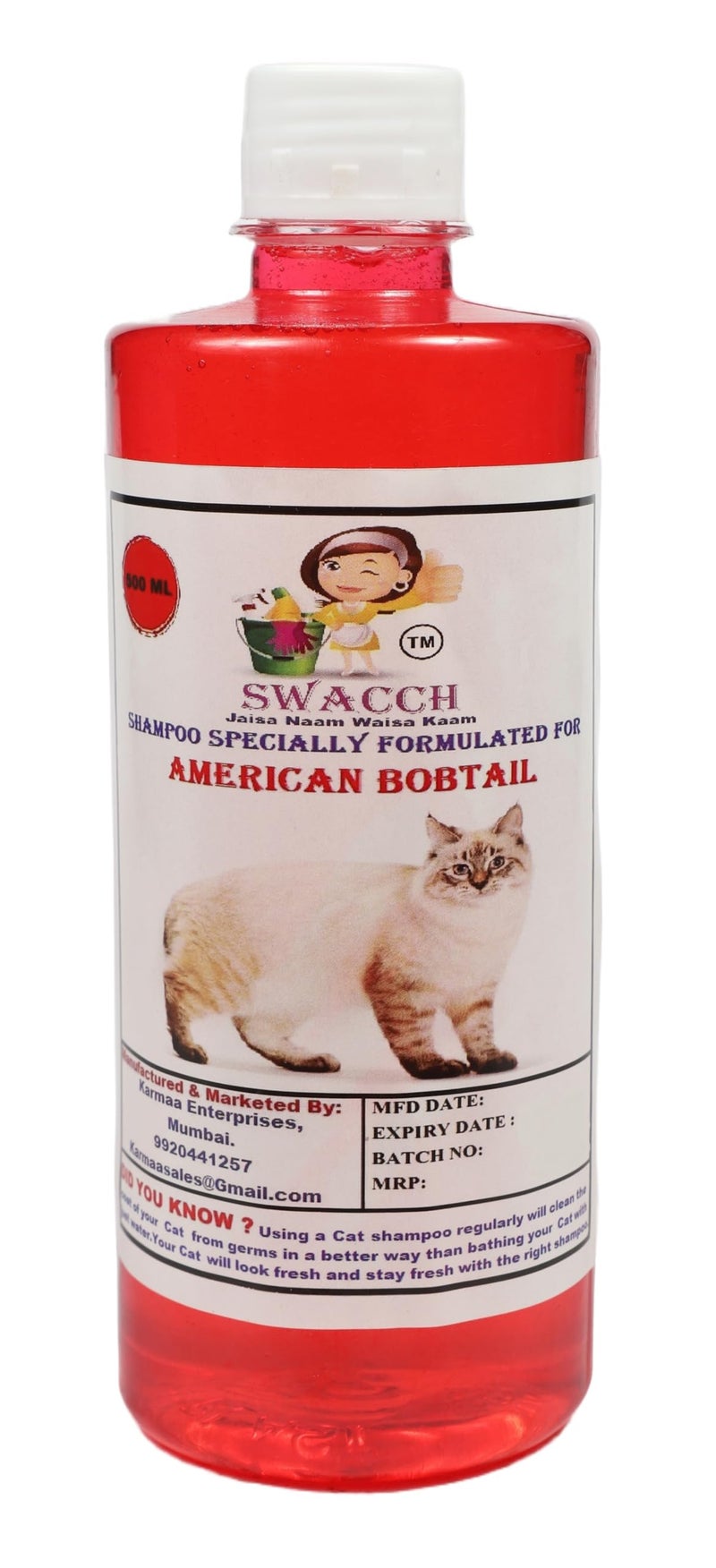 Swacch Shampoo Specially Formulated for American Bobtail (500ml) Jasmine - Image 1