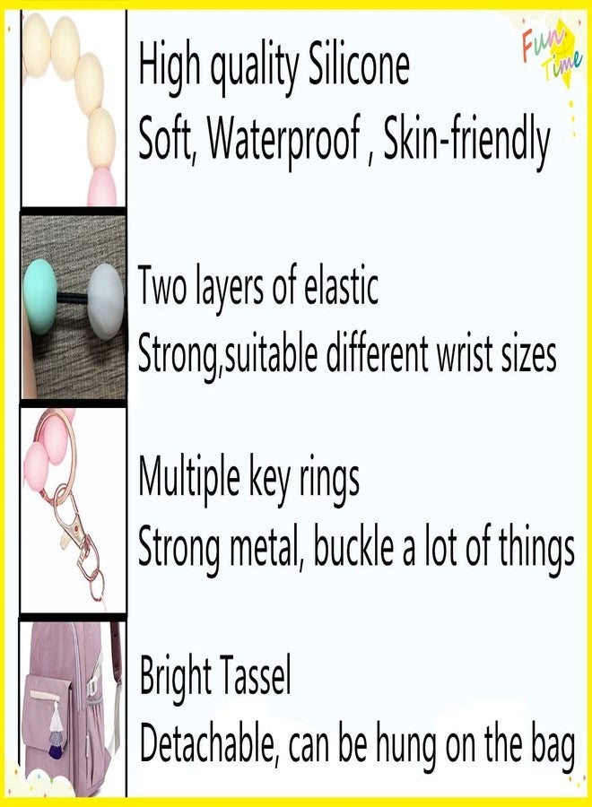 سيثر حلقة مفاتيح سيليكون من سيذر للنساء، سوار أنيق مع شرابة، حامل مفاتيح للسيارة، هدية للأم (كاكي) - Image 3