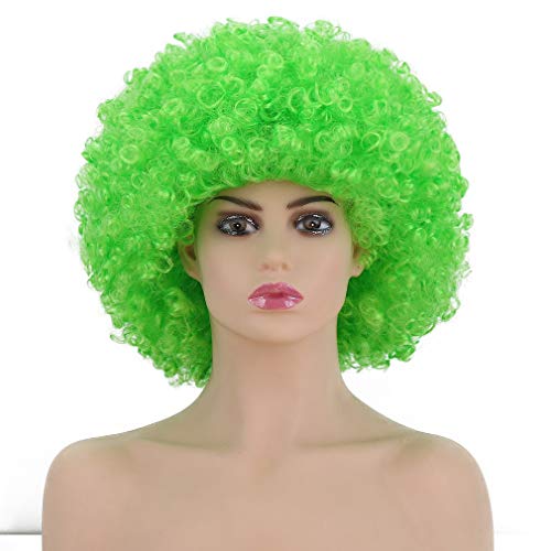 AICKER Short Kinky Curly Afro Wig for Women Men, 70s Synthetic Heat Resistant Wigs, Funny Party Cosplay Hair (Green) - Image 2