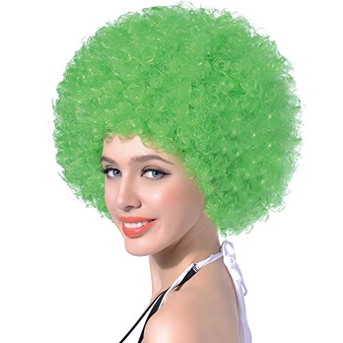 AICKER Short Kinky Curly Afro Wig for Women Men, 70s Synthetic Heat Resistant Wigs, Funny Party Cosplay Hair (Green) - Image 1