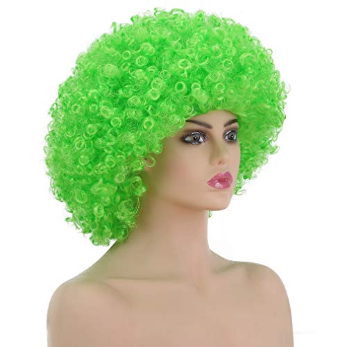 AICKER Short Kinky Curly Afro Wig for Women Men, 70s Synthetic Heat Resistant Wigs, Funny Party Cosplay Hair (Green) - Image 3