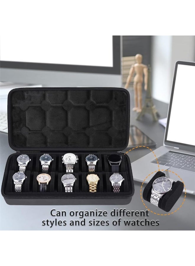 Azonee Watch Organizer Box, Azonee Watch Roll Case Storage and Organizer for Men and Women, Zipper Watch Box with Anti-move Watch Pillow, Black, 10 Slot (Not Include Watch) - Image 5