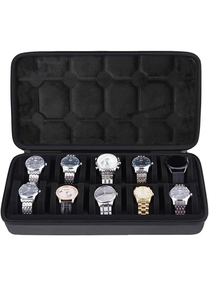 Azonee Watch Organizer Box, Azonee Watch Roll Case Storage and Organizer for Men and Women, Zipper Watch Box with Anti-move Watch Pillow, Black, 10 Slot (Not Include Watch) - Image 1