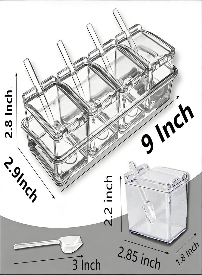 EOREA 4-Piece Condiment Containers with Lids - Salt Container with Lid, Acrylic Spice Containers, Salt and Sugar Containers for Countertop - Clear Seasoning Box with Spoons - Ideal for Spice, Salt,Pepper - Image 2