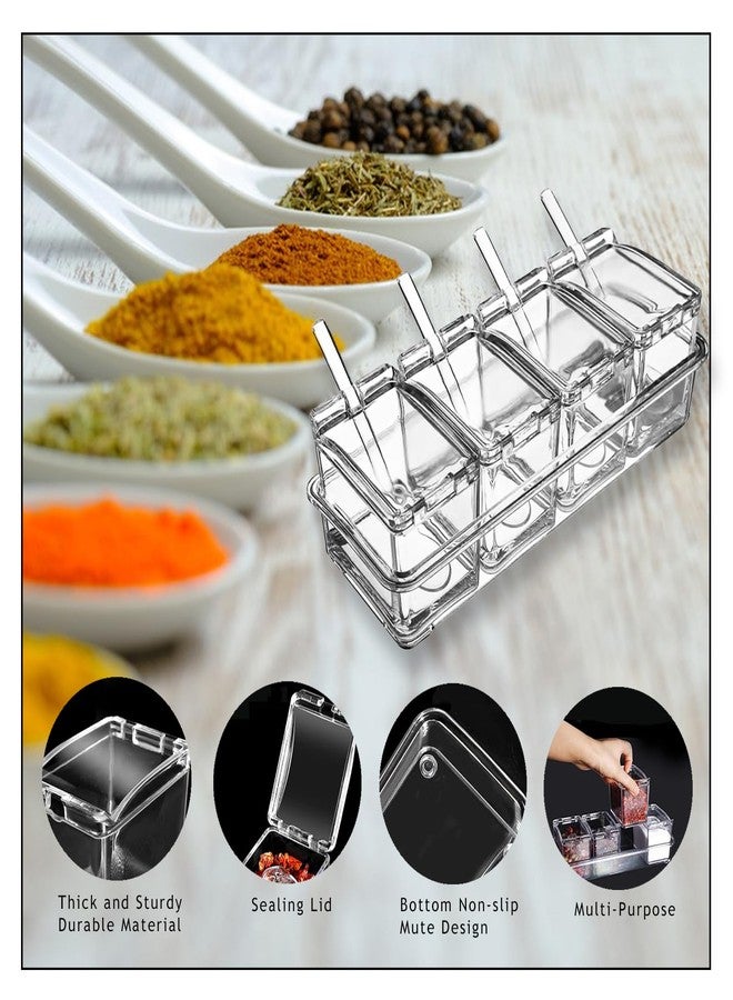 EOREA 4-Piece Condiment Containers with Lids - Salt Container with Lid, Acrylic Spice Containers, Salt and Sugar Containers for Countertop - Clear Seasoning Box with Spoons - Ideal for Spice, Salt,Pepper - Image 5