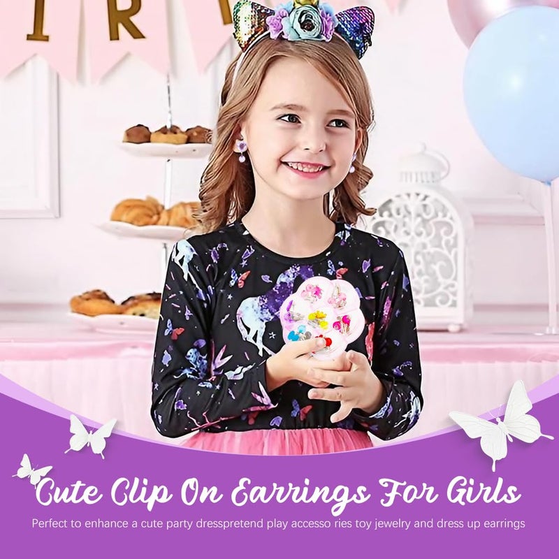 May Create ® 7 Pairs Earinging for Girls Stylish Clip On Earrings for Non Pierced Ears Kids Earrings for Girls Color Resin Crystal Earrings Jewelry Pretend Play Party Favor Dressing Up Jewelry - Image 4