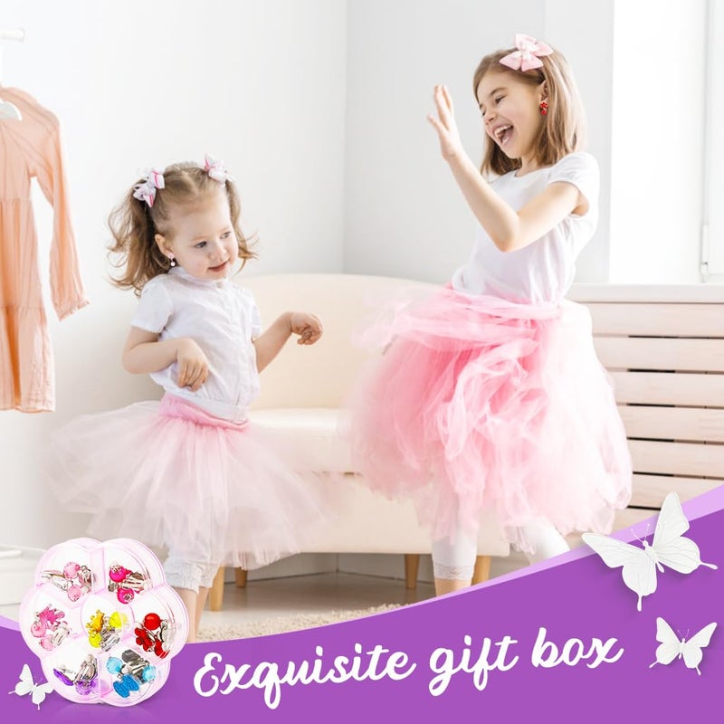 May Create ® 7 Pairs Earinging for Girls Stylish Clip On Earrings for Non Pierced Ears Kids Earrings for Girls Color Resin Crystal Earrings Jewelry Pretend Play Party Favor Dressing Up Jewelry - Image 5