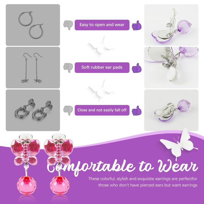 May Create ® 7 Pairs Earinging for Girls Stylish Clip On Earrings for Non Pierced Ears Kids Earrings for Girls Color Resin Crystal Earrings Jewelry Pretend Play Party Favor Dressing Up Jewelry - Image 3