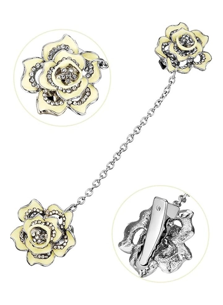 ILovhaprty 2 Pcs Rose Sweater Shawl Clips Cardigan Dresses Clip Flowers Collar Clip with Chain for Women Girls (Style Set 2)  - Image 3