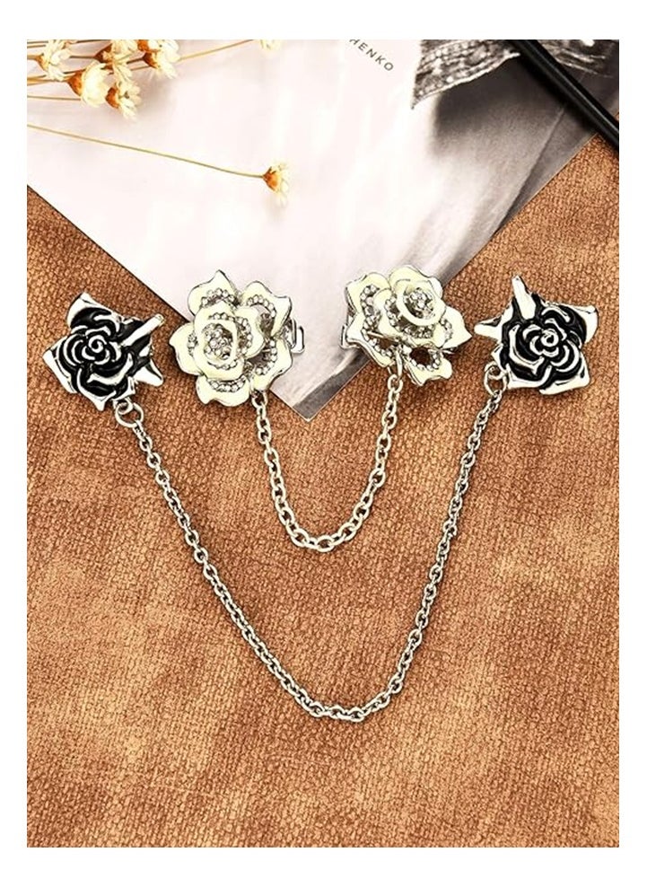 ILovhaprty 2 Pcs Rose Sweater Shawl Clips Cardigan Dresses Clip Flowers Collar Clip with Chain for Women Girls (Style Set 2)  - Image 4