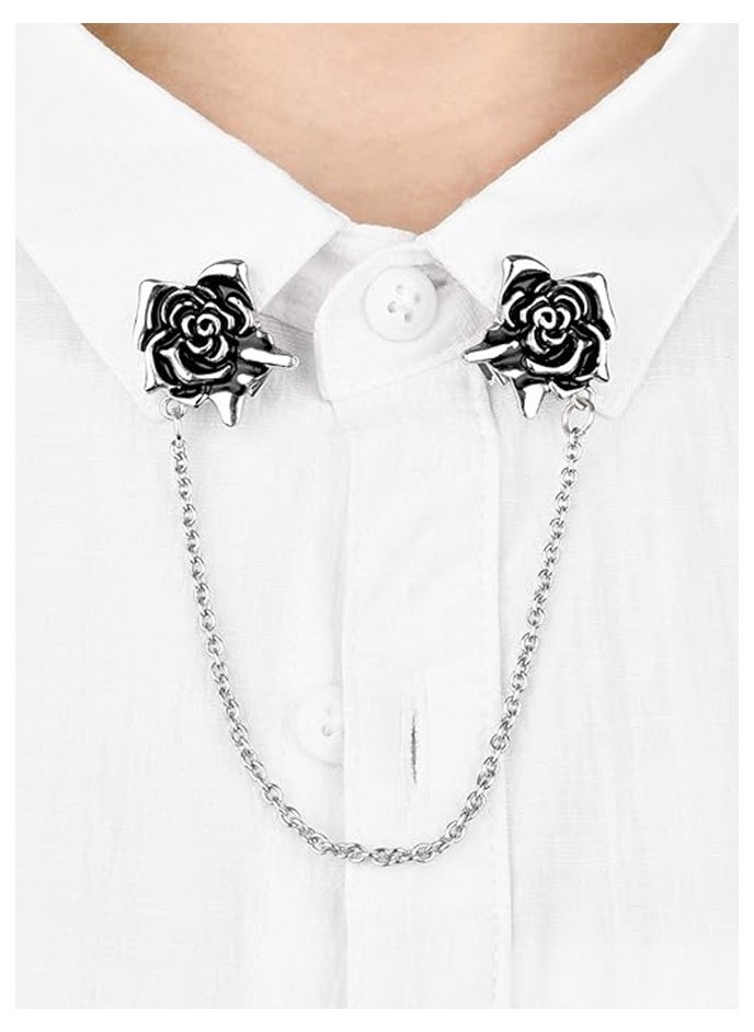 ILovhaprty 2 Pcs Rose Sweater Shawl Clips Cardigan Dresses Clip Flowers Collar Clip with Chain for Women Girls (Style Set 2)  - Image 5