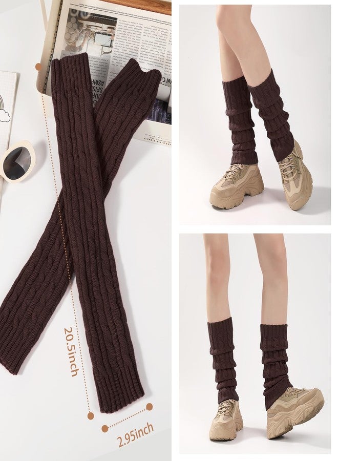 TOBEHIGHER Leg Warmers for Women Winter, 1 Pair of Brown Leg Warmers 80s Cable Knit/Thigh High for Party - Image 4