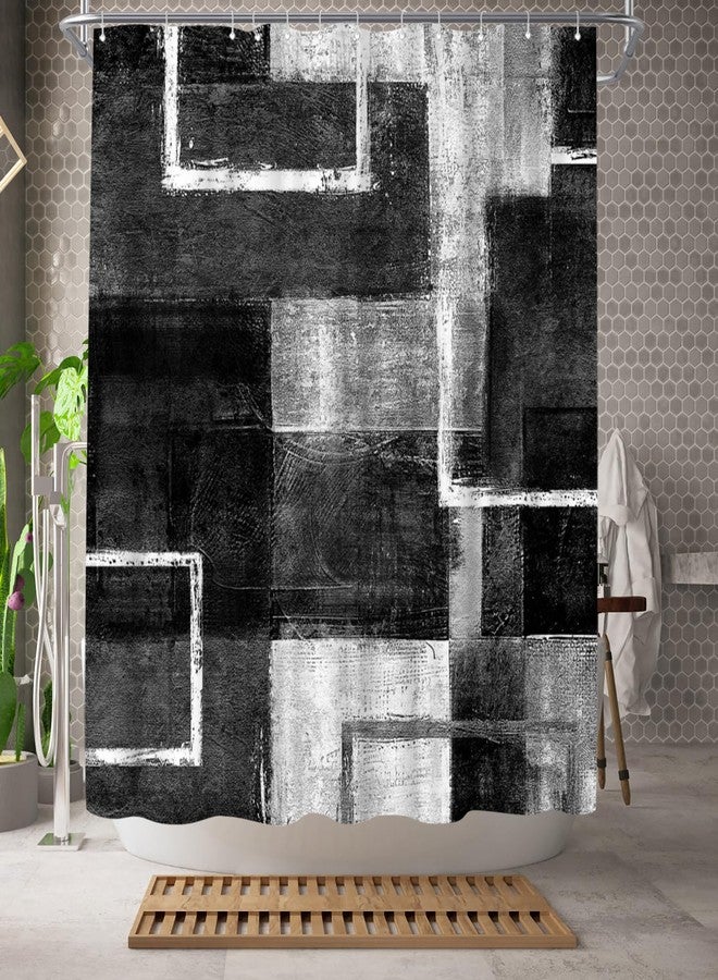 Welmeco ستارة دش WELMECO تجريدية سوداء، ستارة دش هندسية، ديكور حمام من قماش البوليستر 72 × 72 بوصة (أسود) - Image 2