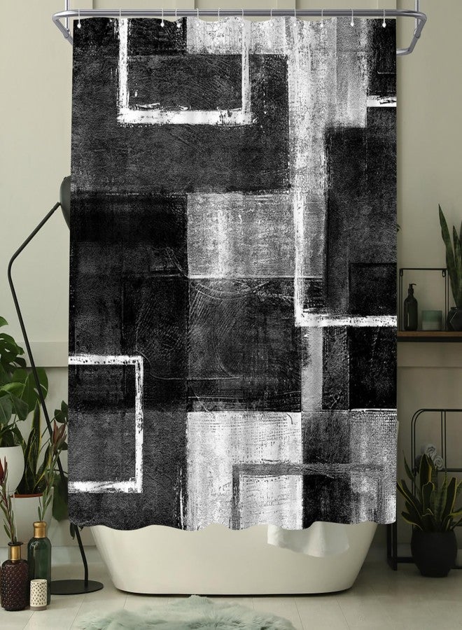 Welmeco ستارة دش WELMECO تجريدية سوداء، ستارة دش هندسية، ديكور حمام من قماش البوليستر 72 × 72 بوصة (أسود) - Image 3