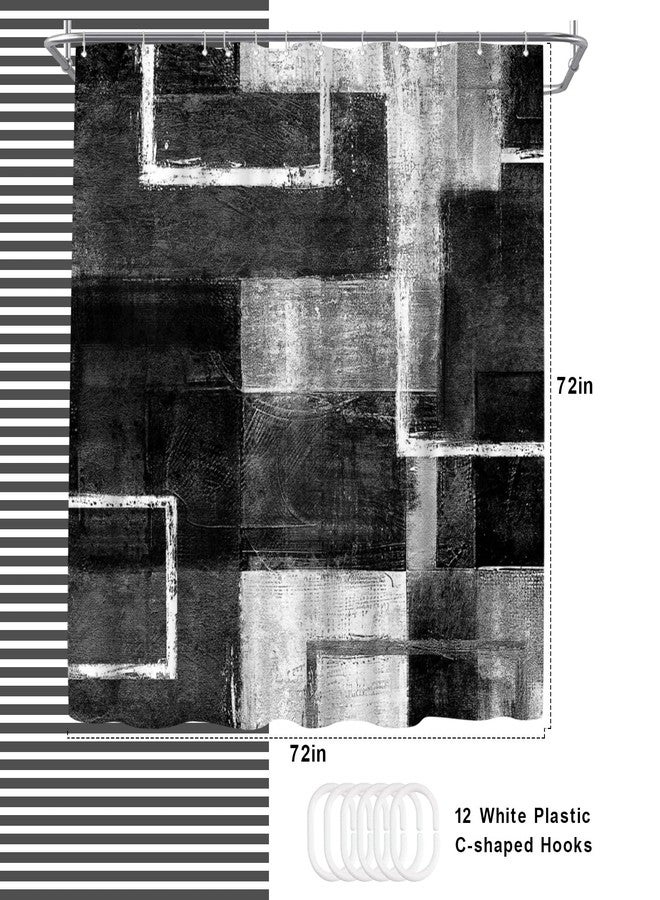 Welmeco ستارة دش WELMECO تجريدية سوداء، ستارة دش هندسية، ديكور حمام من قماش البوليستر 72 × 72 بوصة (أسود) - Image 4