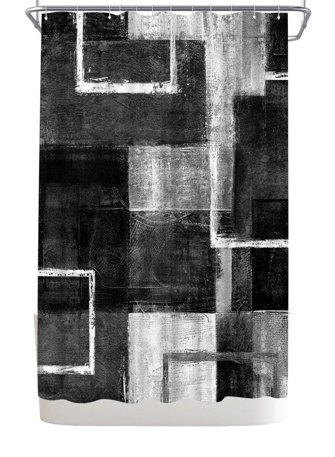 Welmeco ستارة دش WELMECO تجريدية سوداء، ستارة دش هندسية، ديكور حمام من قماش البوليستر 72 × 72 بوصة (أسود) - Image 5