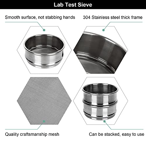 ZOEYES 2 PCS 304 Stainless Steel Test Sieves, #200 Mesh 0.075mm + #80 Mesh 0.2mm Aperture Lab Standard Test Sieve, φ10cm/4”Dia Economy Test Sieve for Industrial Laboratory - Image 4