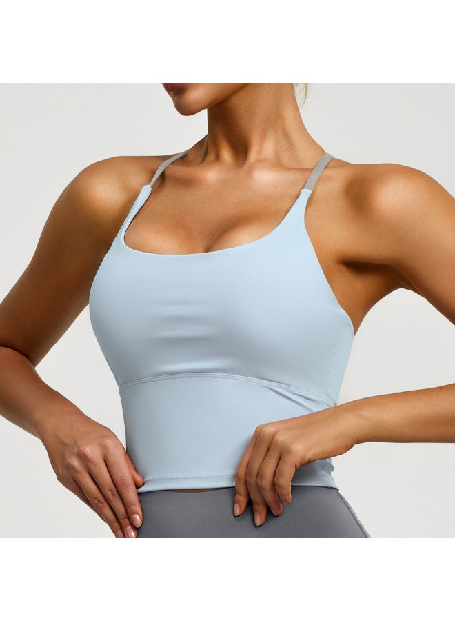 European And American High-elastic Sports Vest With Fixed Chest Pads, High-intensity Slim-fit Anti-shock Fitness Bra For Women