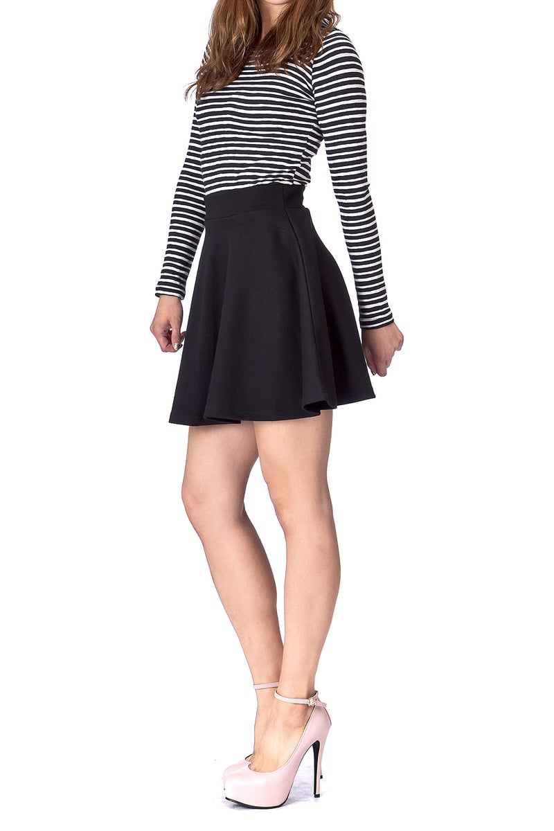 Dani's Choice Basic Solid Stretchy Cotton High Waist A-line Flared Casual Skater Mini Skirt (XL, Black) - Image 4