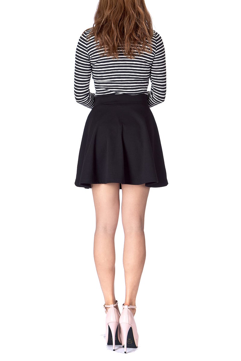 Dani's Choice Basic Solid Stretchy Cotton High Waist A-line Flared Casual Skater Mini Skirt (XL, Black) - Image 5