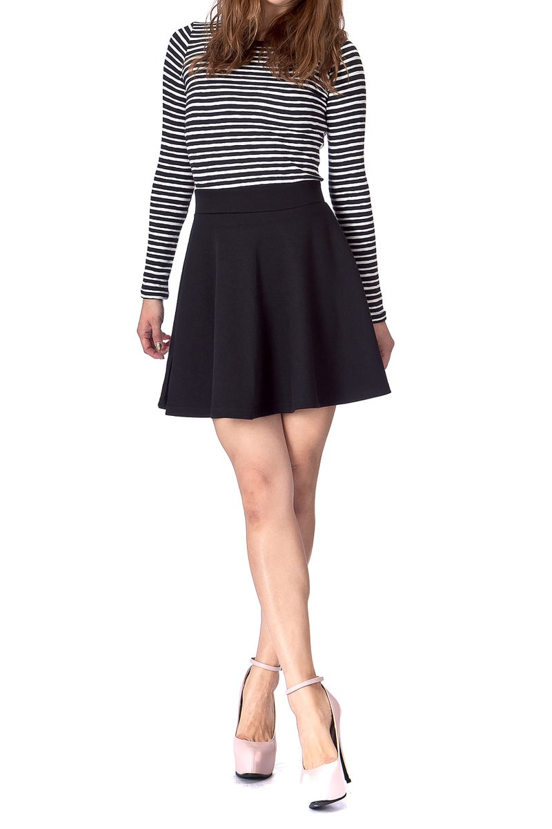 Dani's Choice Basic Solid Stretchy Cotton High Waist A-line Flared Casual Skater Mini Skirt (XL, Black) - Image 3