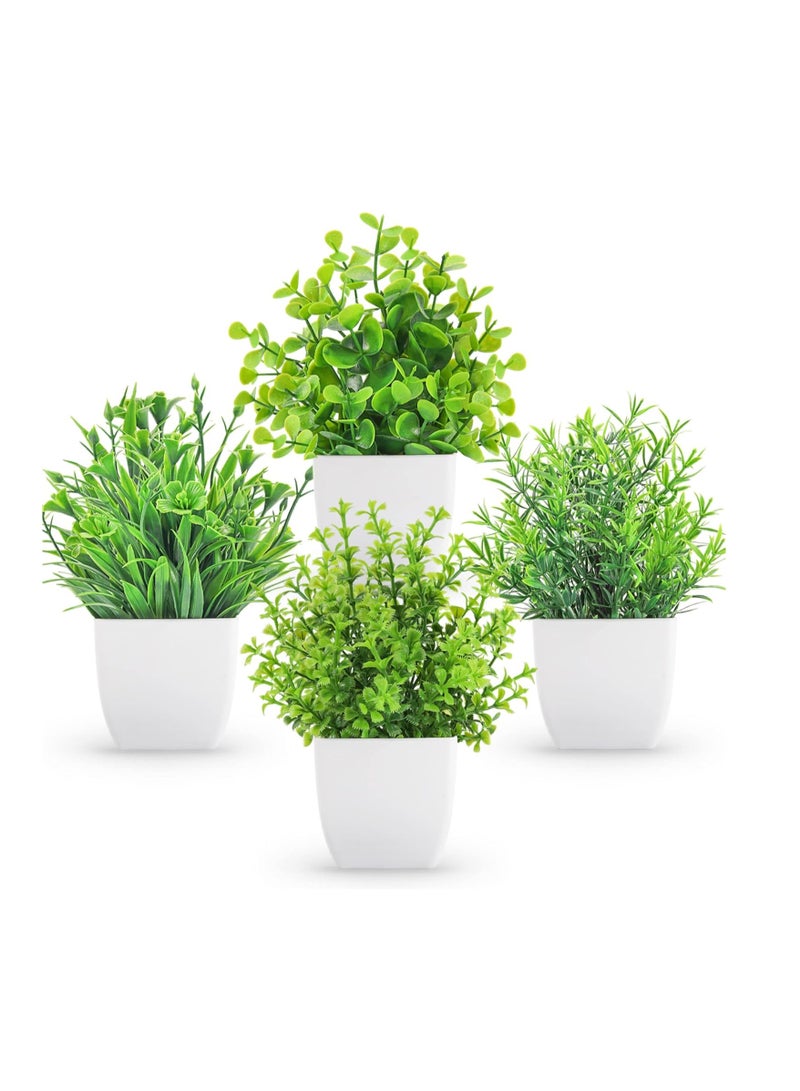 نباتات صناعية صغيرة في أصص نباتات خضراء صناعية في أصص للمنزل، غرفة النوم، الحمام، المطبخ، ديكور داخلي - (الارتفاع الإجمالي 12 سم) 4 قطع - Image 1