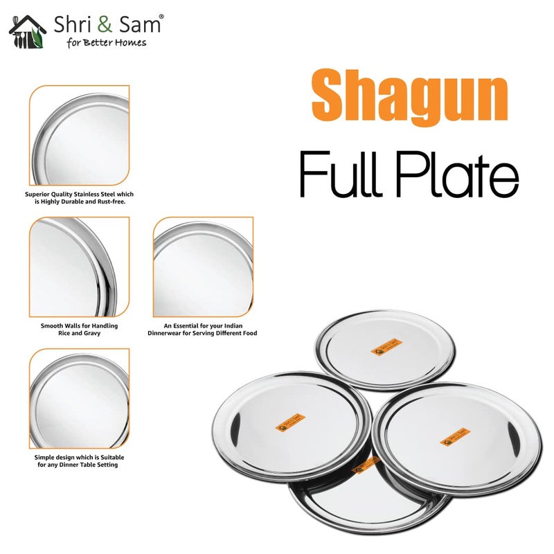 Shri & Sam Shri & Sam Stainless Steel High Grade Shagun Dinner Plates (4 Pcs)  - Image 5