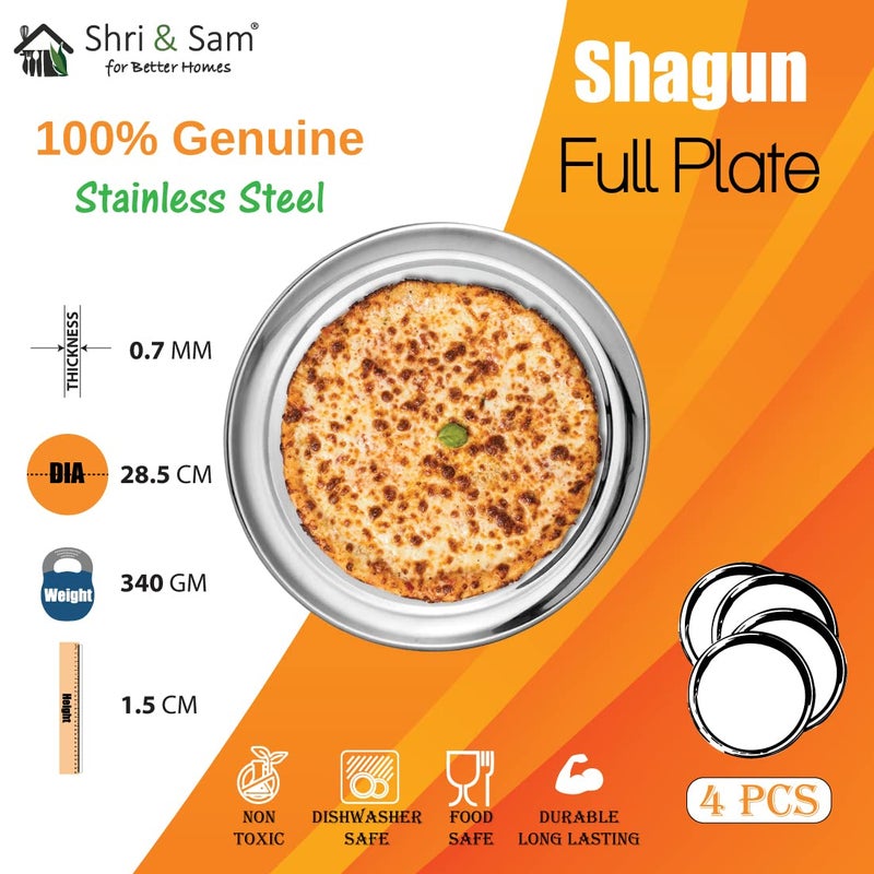Shri & Sam Shri & Sam Stainless Steel High Grade Shagun Dinner Plates (4 Pcs)  - Image 4