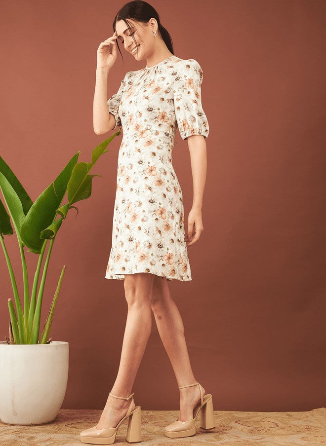 SALT ATTIRE Round Neck Floral Print A-Line Dress - Image 3