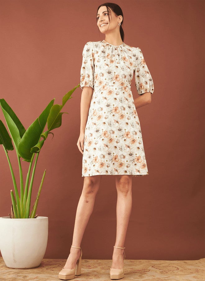 SALT ATTIRE Round Neck Floral Print A-Line Dress - Image 1