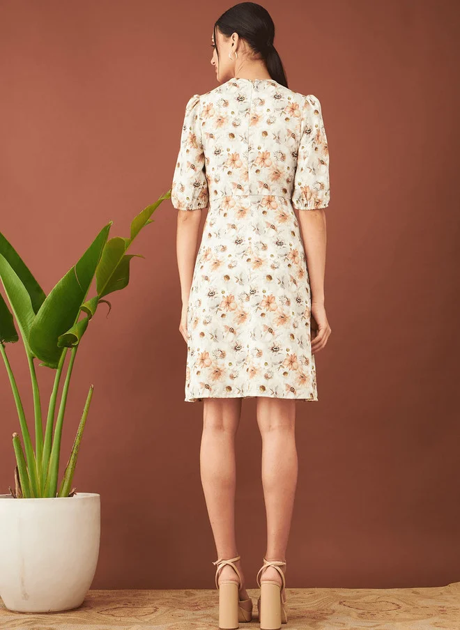 Salt Attire  SALT ATTIRE Round Neck Floral Print A-Line Dress for Women | Best Price UAE