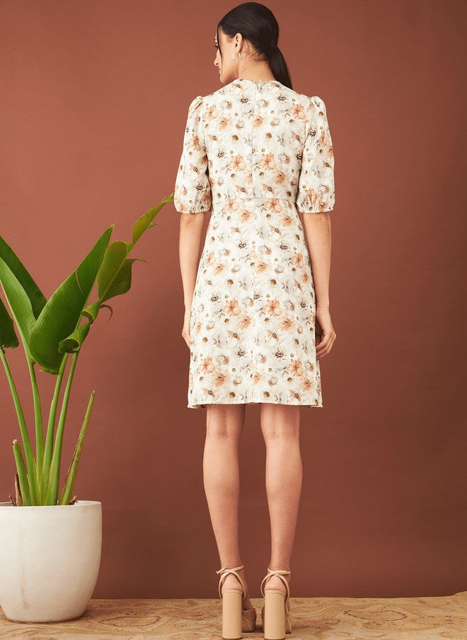 SALT ATTIRE Round Neck Floral Print A-Line Dress - Image 4