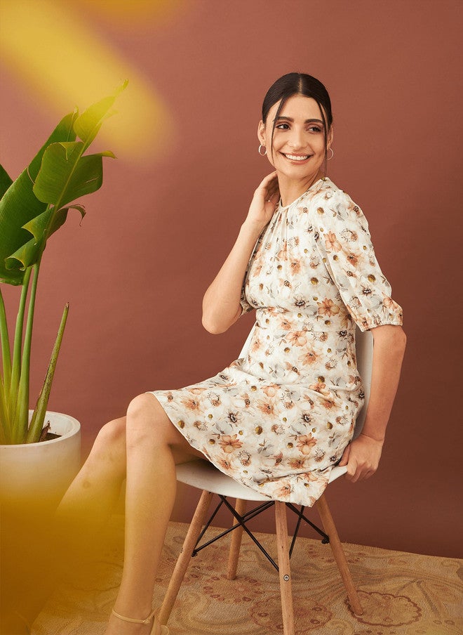 SALT ATTIRE Round Neck Floral Print A-Line Dress - Image 5