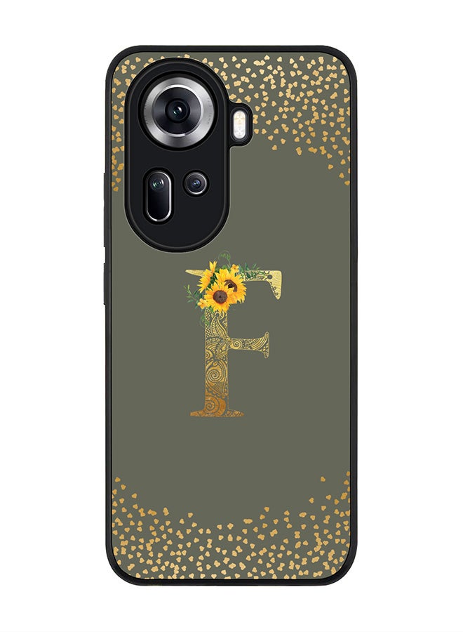 Stylizedd Rugged Black Edge Case for Oppo Reno11, Slim fit Case Cover- Custom Monogram Initial Letter Mandala Floral Pattern Alphabet - F(Olive Green) - Image 1