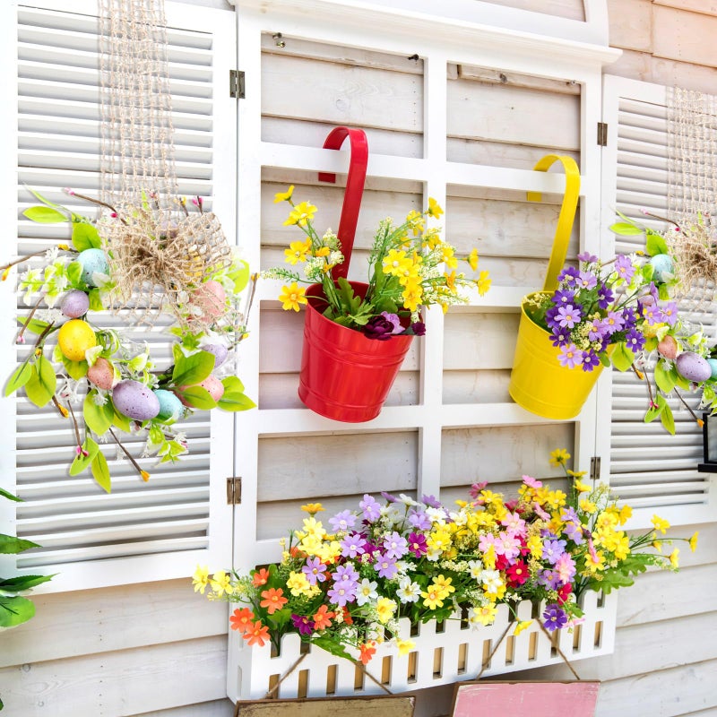 Dingion 8 Pcs 8" Small Easter Wreaths for Kitchen Cabinet Mini Spring Artificial Easter Egg Wreath with Ribbon Bow for Window Front Door Table Centerpiece Farmhouse Decor - Image 3