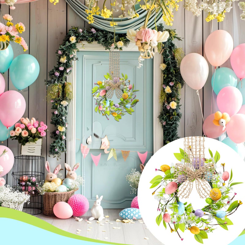 Dingion 8 Pcs 8" Small Easter Wreaths for Kitchen Cabinet Mini Spring Artificial Easter Egg Wreath with Ribbon Bow for Window Front Door Table Centerpiece Farmhouse Decor - Image 4