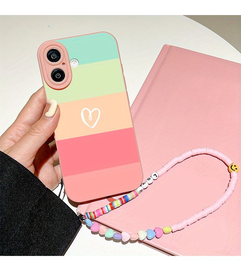 Pink Colorful Stripe Phone Case for iPhone 16 Shockproof Full Coverage With Lanyard - Image 5