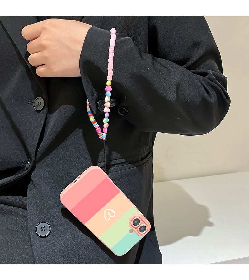 Pink Colorful Stripe Phone Case for iPhone 16 Shockproof Full Coverage With Lanyard - Image 2