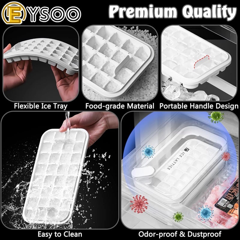 EYSOO Ice Cube Tray 64 Grids Ice Tray with Lid Easy-release Ice Cube Molds Ice Cube Trays for Freezer BPA Free Pressing Ice Cube Maker Ice Maker Tray with Bin for Beverage Coffee Fruit Yogurt (White) - Image 5