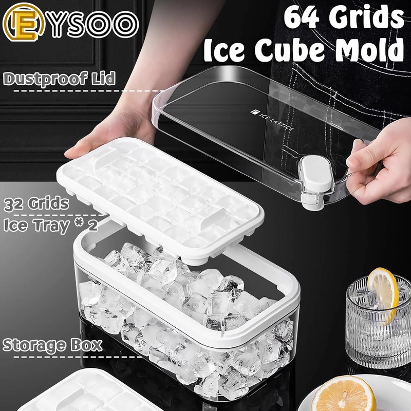 EYSOO Ice Cube Tray 64 Grids Ice Tray with Lid Easy-release Ice Cube Molds Ice Cube Trays for Freezer BPA Free Pressing Ice Cube Maker Ice Maker Tray with Bin for Beverage Coffee Fruit Yogurt (White) - Image 4