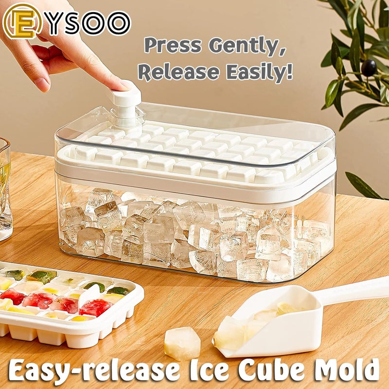 EYSOO Ice Cube Tray 64 Grids Ice Tray with Lid Easy-release Ice Cube Molds Ice Cube Trays for Freezer BPA Free Pressing Ice Cube Maker Ice Maker Tray with Bin for Beverage Coffee Fruit Yogurt (White) - Image 2