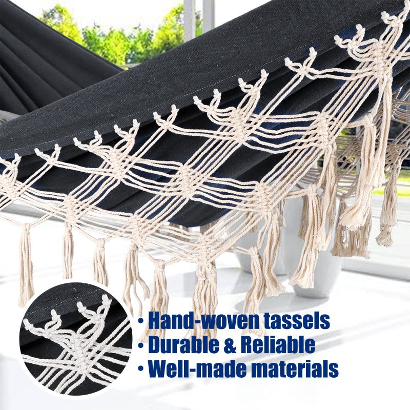 Anyoo Cotton Hammock - Comfortable & Elegant Deluxe Hammock with Tassels - Supports Up to 450lbs - Portable with Travel Bag for Porch, Patio, Yard, Bedroom & Outdoor/Indoor - Image 5