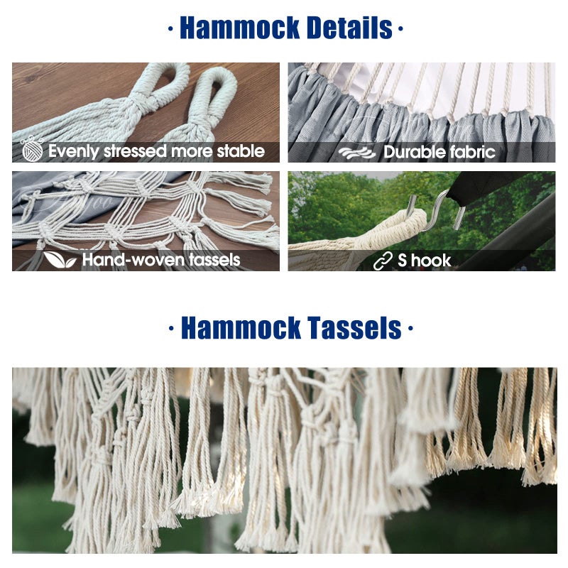 Anyoo Cotton Hammock - Comfortable & Elegant Deluxe Hammock with Tassels - Supports Up to 450lbs - Portable with Travel Bag for Porch, Patio, Yard, Bedroom & Outdoor/Indoor - Image 4